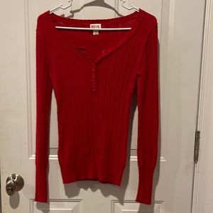 Sz small mission, wide neck, long sleeve red sweater.